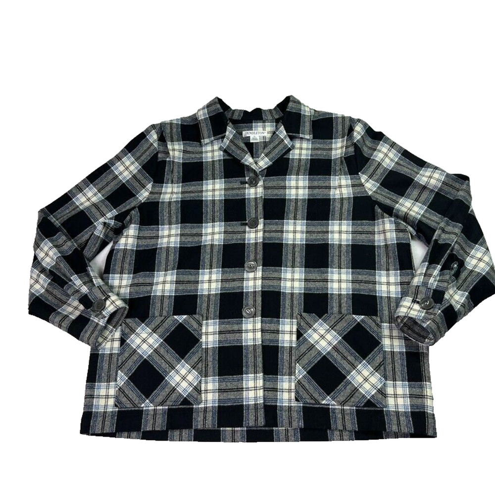 Pendleton Jacket Womens Medium Limited Edition 49er Virgin Wool Blue Black Plaid
